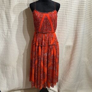 Banana Republic Coral Red Paisley Tiered Dress Size 6
MSRP $178